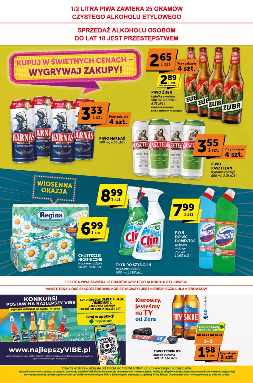 Gazetka promocyjna ABC - ważna 18.04 do 30.04.2024 - strona 12 - produkty: Captain Jack, Chusteczki, Clin, Domestos, Gra, Gry, Harnaś, Piwo, Płyn do szyb, Tyskie