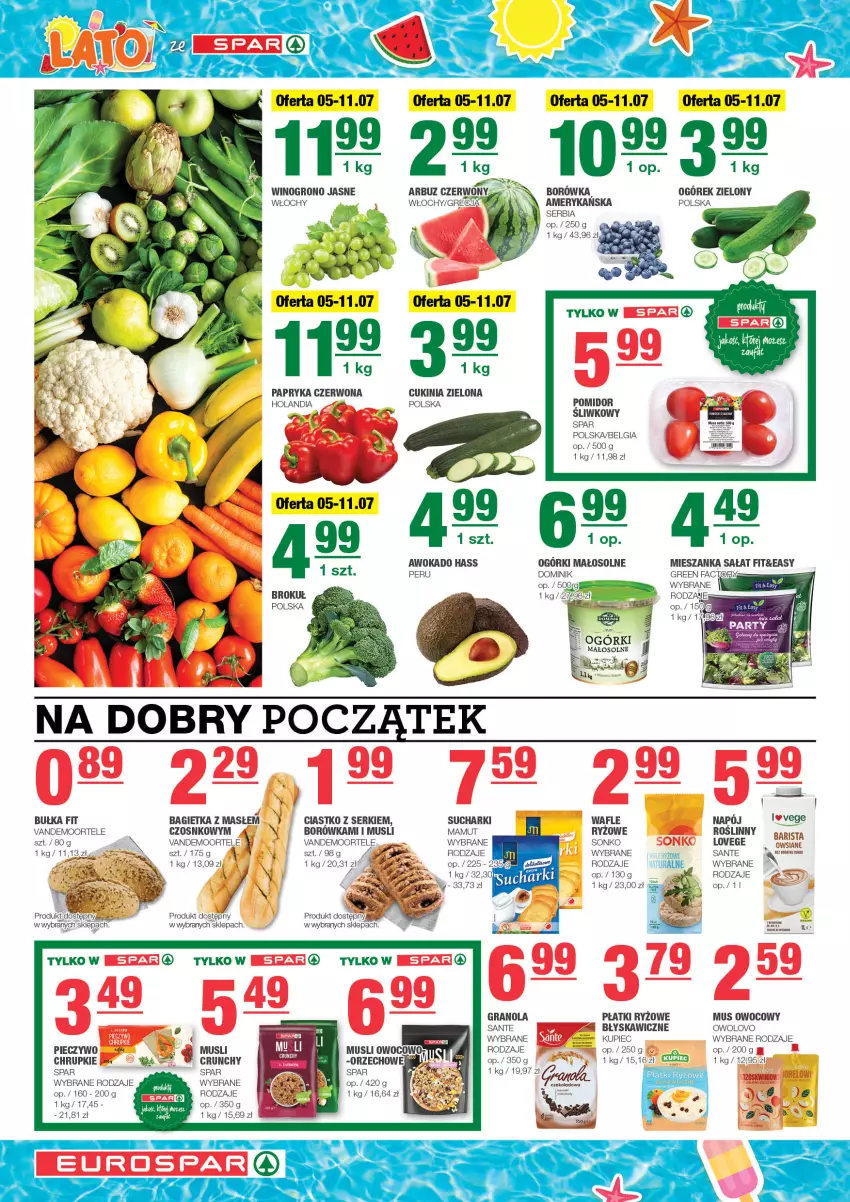 Gazetka promocyjna Spar - EuroSpar - ważna 02.07 do 12.07.2023 - strona 2 - produkty: Bagietka, Borówka, Bułka, Chrupki, Fa, Gra, Granola, Kupiec, LG, Mieszanka sałat, Mus, Napój, Ogórek, Papryka, Papryka czerwona, Piec, Pieczywo, Płatki ryżowe, Ryż, Sałat, Sante, Ser, Sonko, Wafle, Wino