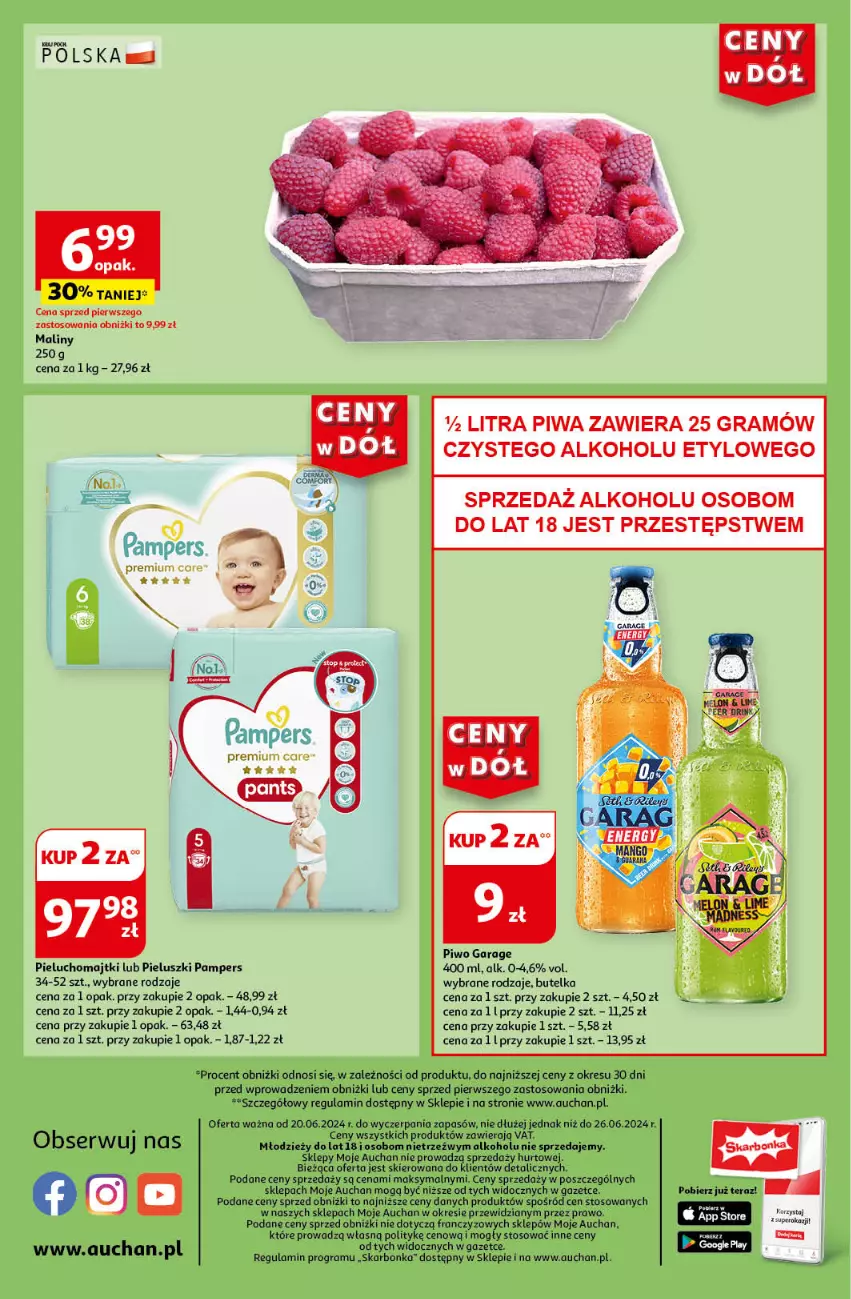 Gazetka promocyjna Auchan - Gazetka CENY W DÓŁ Moje Auchan - ważna 20.06 do 26.06.2024 - strona 10 - produkty: Gra, LG, Majtki, Maliny, Pampers, Pieluchomajtki, Piwa, Piwo, Tera