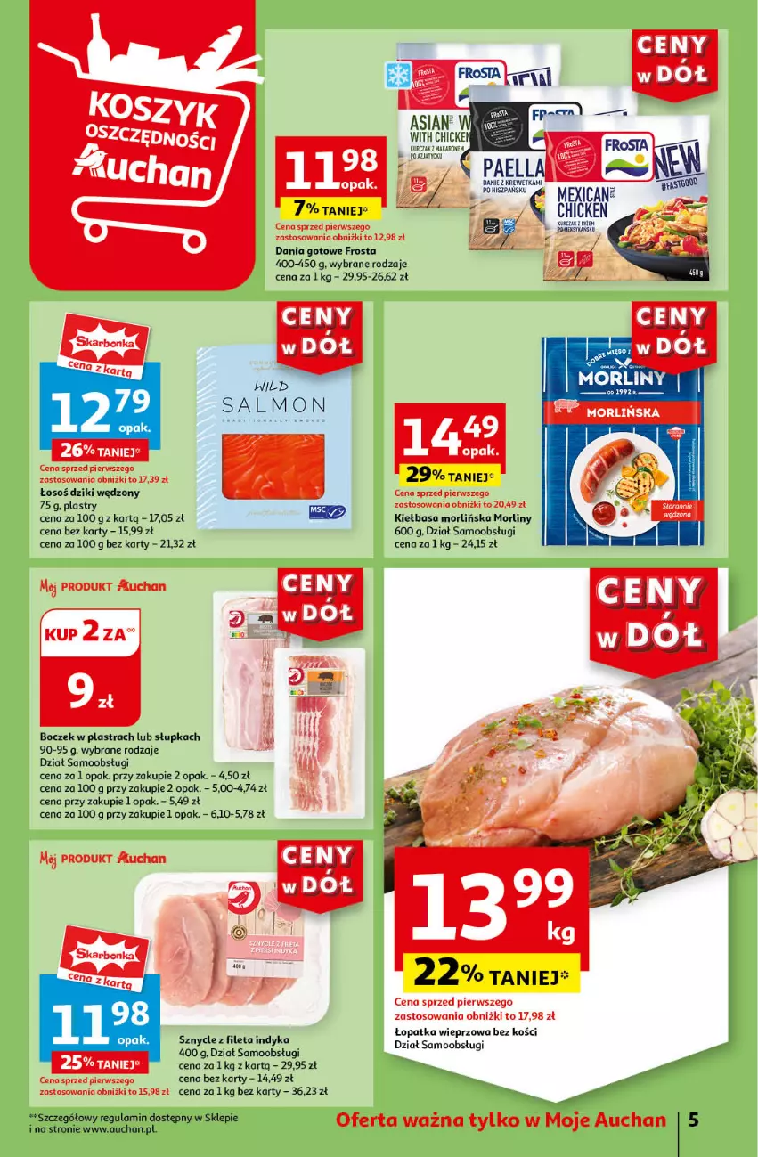 Gazetka promocyjna Auchan - Gazetka CENY W DÓŁ Moje Auchan - ważna 20.06 do 26.06.2024 - strona 7 - produkty: Boczek, Dania gotowe, Frosta, Kiełbasa, Kurczak, Morliny