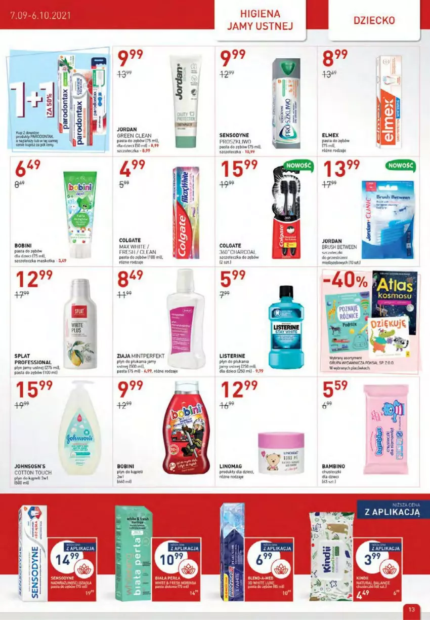 Gazetka promocyjna Drogerie Jawa - ważna 07.09 do 10.10.2021 - strona 13 - produkty: Chusteczki, Colgate, Dzieci, Elmex, Fa, Higiena jamy ustnej, LG, Linomag, Listerine, Sensodyne, Sos, Szczoteczka, Ziaja