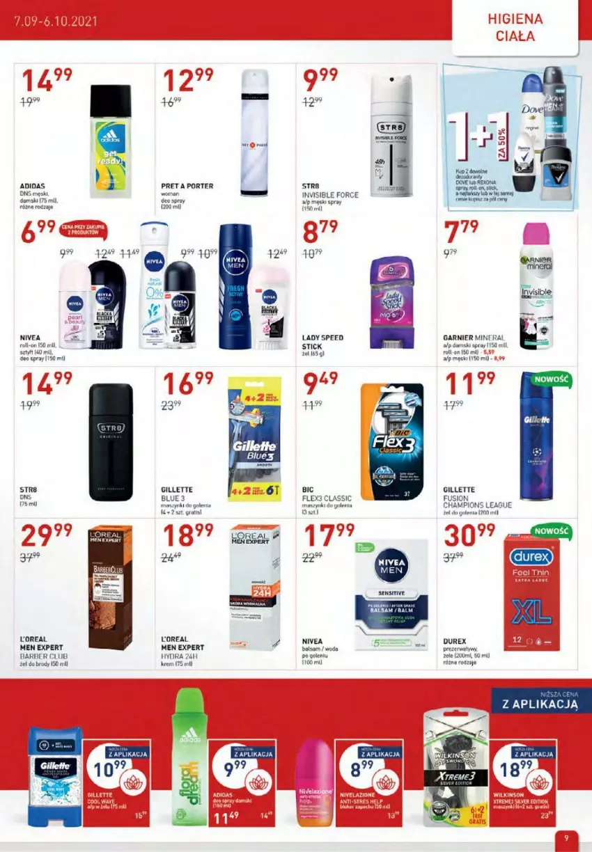 Gazetka promocyjna Drogerie Jawa - ważna 07.09 do 10.10.2021 - strona 9 - produkty: Acer, Adidas, BIC, Durex, Fusion, Garnier, Gillette, Gra, Nivea, Por, Prezerwatyw, Woda