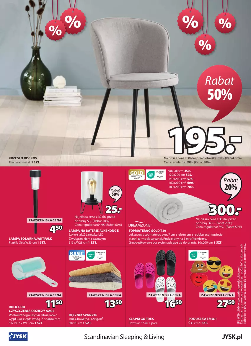 Gazetka promocyjna Jysk - Oferta tygodnia - ważna 17.07 do 04.08.2024 - strona 17 - produkty: Fa, Klapki, Krzesło, Lampa, Materac, Poduszka, Ręcznik, Tera, Top, Wełna