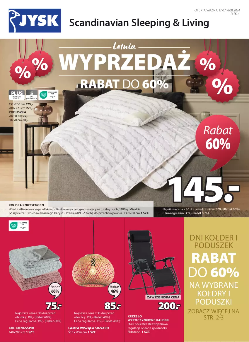 Gazetka promocyjna Jysk - Oferta tygodnia - ważna 17.07 do 04.08.2024 - strona 2 - produkty: Koc, Kołdra, Krzesło, Lampa, Lampa wisząca, Poduszka, Top