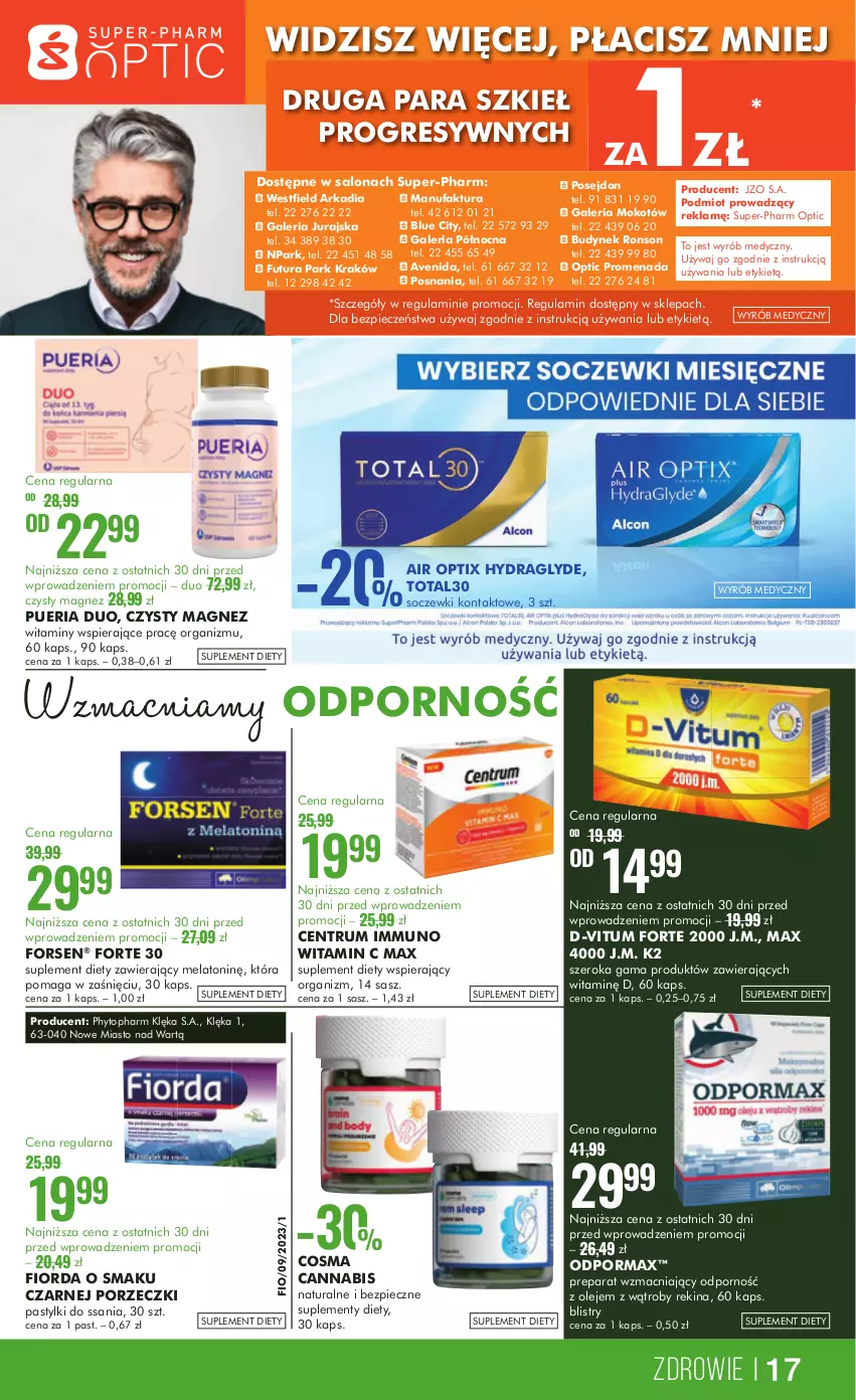 Gazetka promocyjna Super Pharm - Gazetka - ważna 28.09 do 11.10.2023 - strona 17 - produkty: D-Vitum, Fa, Fiorda, Gres, K2, Magnez, Olej, Pastylki, Phyto, Piec, Por, Rum, Soczewki kontaktowe, Suplement diety, Top, Zdrowie