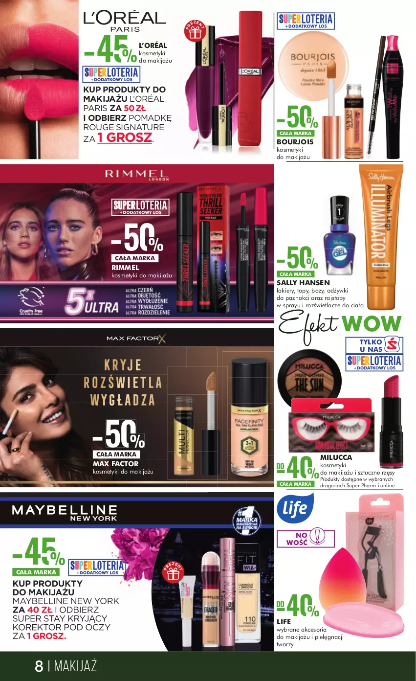 Gazetka promocyjna Super Pharm - Gazetka - ważna 28.09 do 11.10.2023 - strona 8 - produkty: Bourjois, Fa, L’Oréal, Lakier, Makijaż, Max Factor, Produkty do makijażu, Rajstopy, Rozświetlacz, Sally Hansen, Sztuczne rzęsy, Top