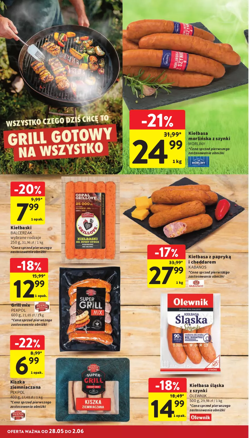 Gazetka promocyjna Intermarche - Gazetka Intermarche - ważna 28.05 do 02.06.2026 - strona 12 - produkty: Cheddar, Grill, Kabanos, Kiełbasa, Kiełbasa śląska, Morliny, Olewnik, Pekpol