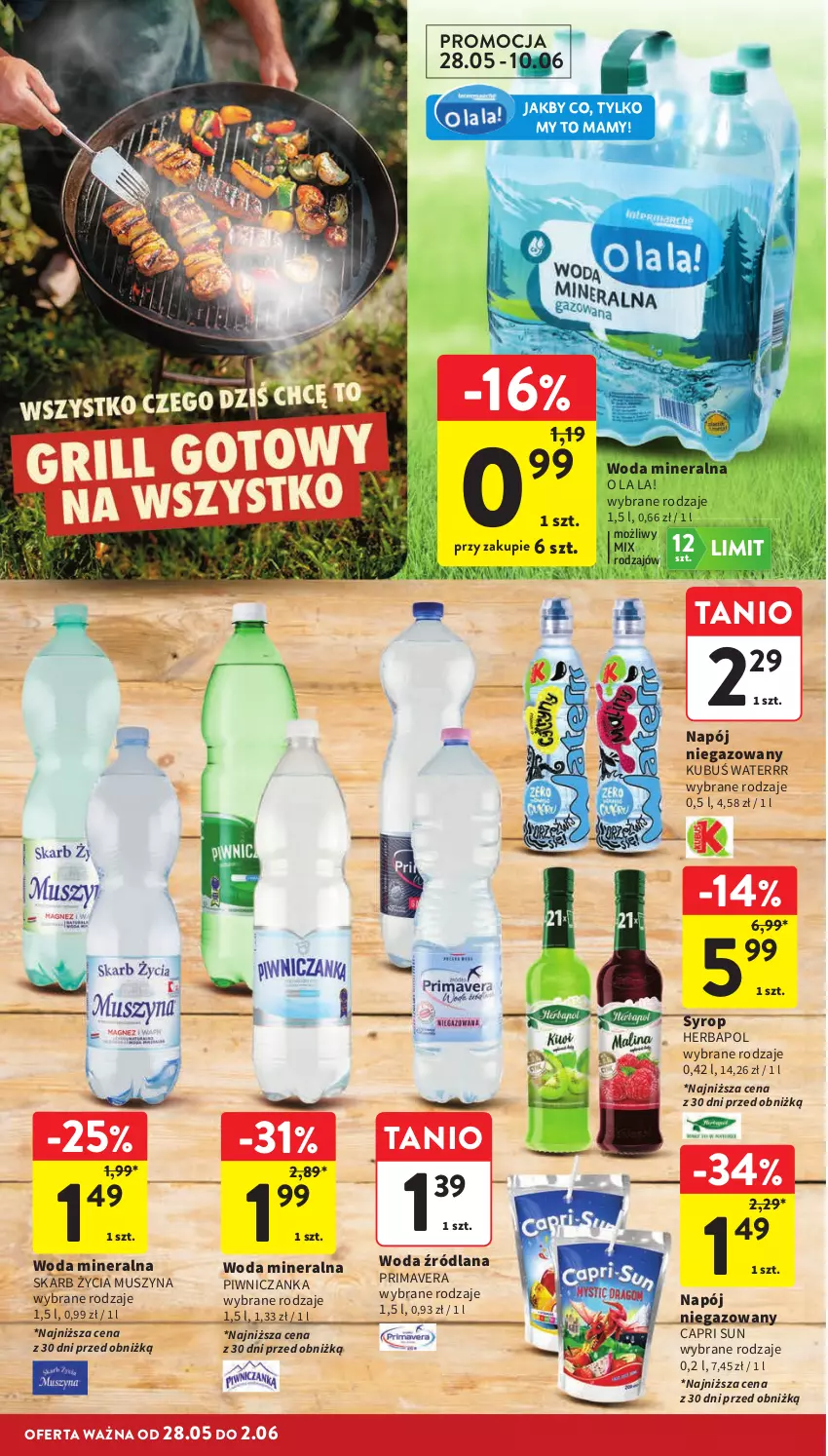 Gazetka promocyjna Intermarche - Gazetka Intermarche - ważna 28.05 do 02.06.2026 - strona 18 - produkty: Herbapol, Kubuś, Kubuś Waterrr, LANA, Mus, Napój, Napój niegazowany, Prima, Primavera, Syrop, Szyna, Woda, Woda mineralna
