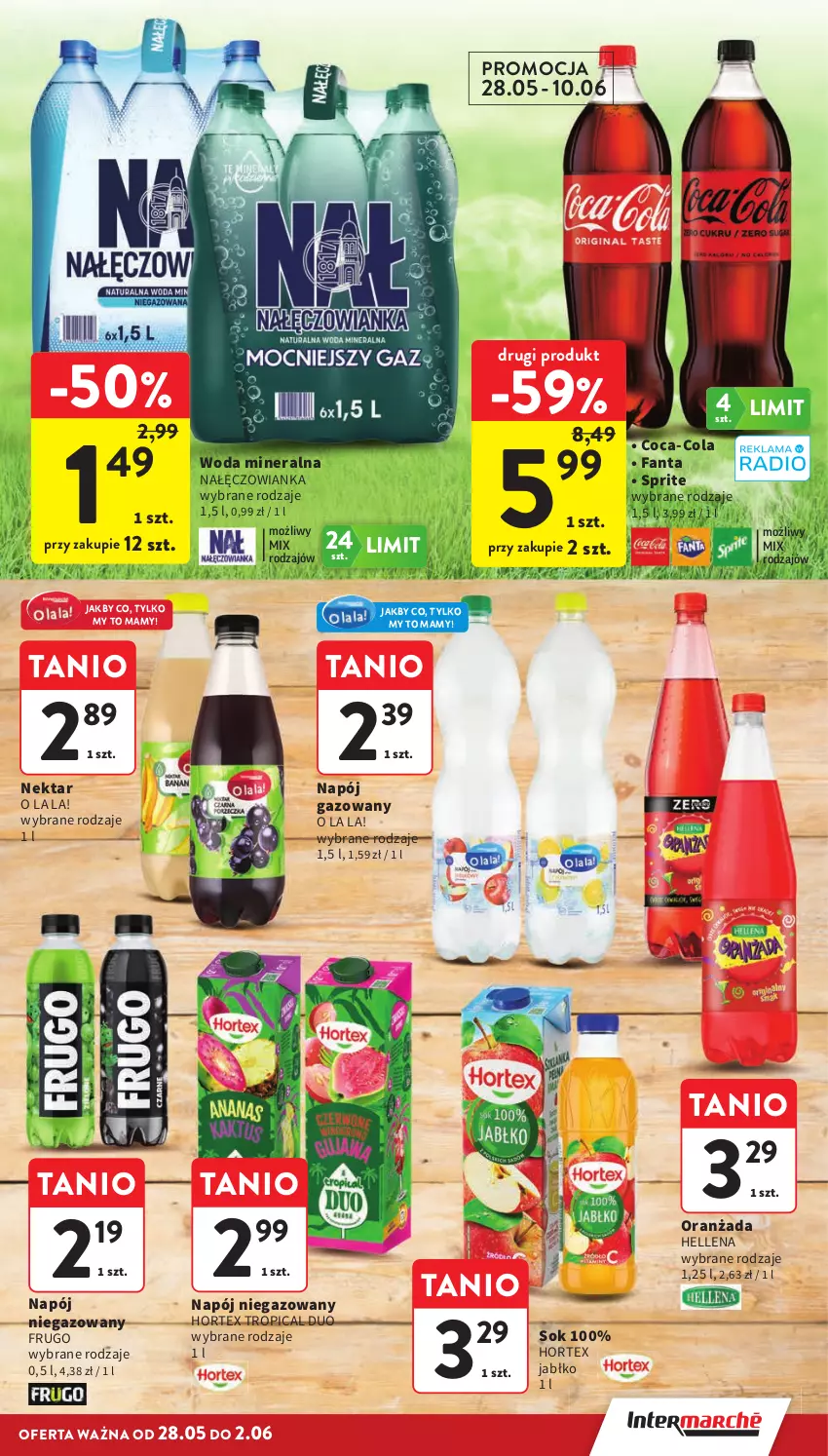 Gazetka promocyjna Intermarche - Gazetka Intermarche - ważna 28.05 do 02.06.2026 - strona 19 - produkty: Coca-Cola, Fa, Fanta, Hellena, Hortex, Nałęczowianka, Napój, Napój gazowany, Napój niegazowany, Nektar, Oranżada, Sok, Sprite, Tropical, Woda, Woda mineralna