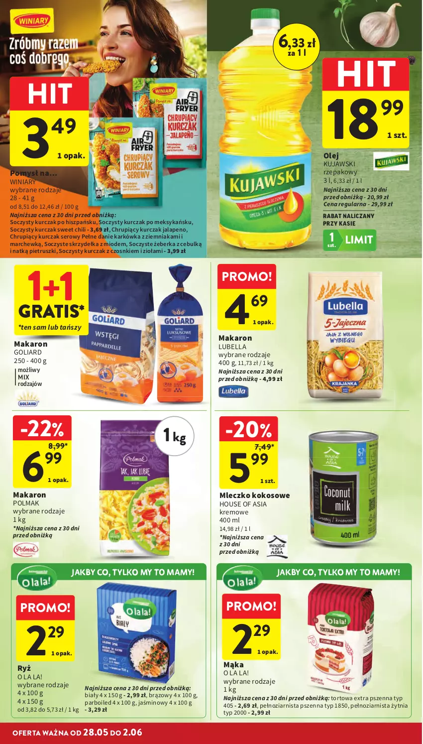 Gazetka promocyjna Intermarche - Gazetka Intermarche - ważna 28.05 do 02.06.2026 - strona 40 - produkty: Bell, Bella, Goliard, Gra, House of Asia, Kokos, Kujawski, Kurczak, Lubella, Mąka, Makaron, Mleczko, Olej, Olma, Ryż, Ser, Winiary