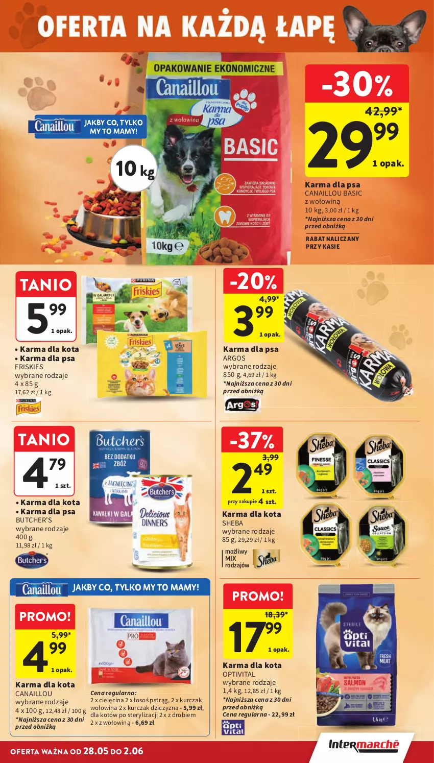 Gazetka promocyjna Intermarche - Gazetka Intermarche - ważna 28.05 do 02.06.2026 - strona 41 - produkty: Butcher's, Canaillou, Dziczyzna, Friskies, Kurczak, Pstrąg, Sheba, Wołowina