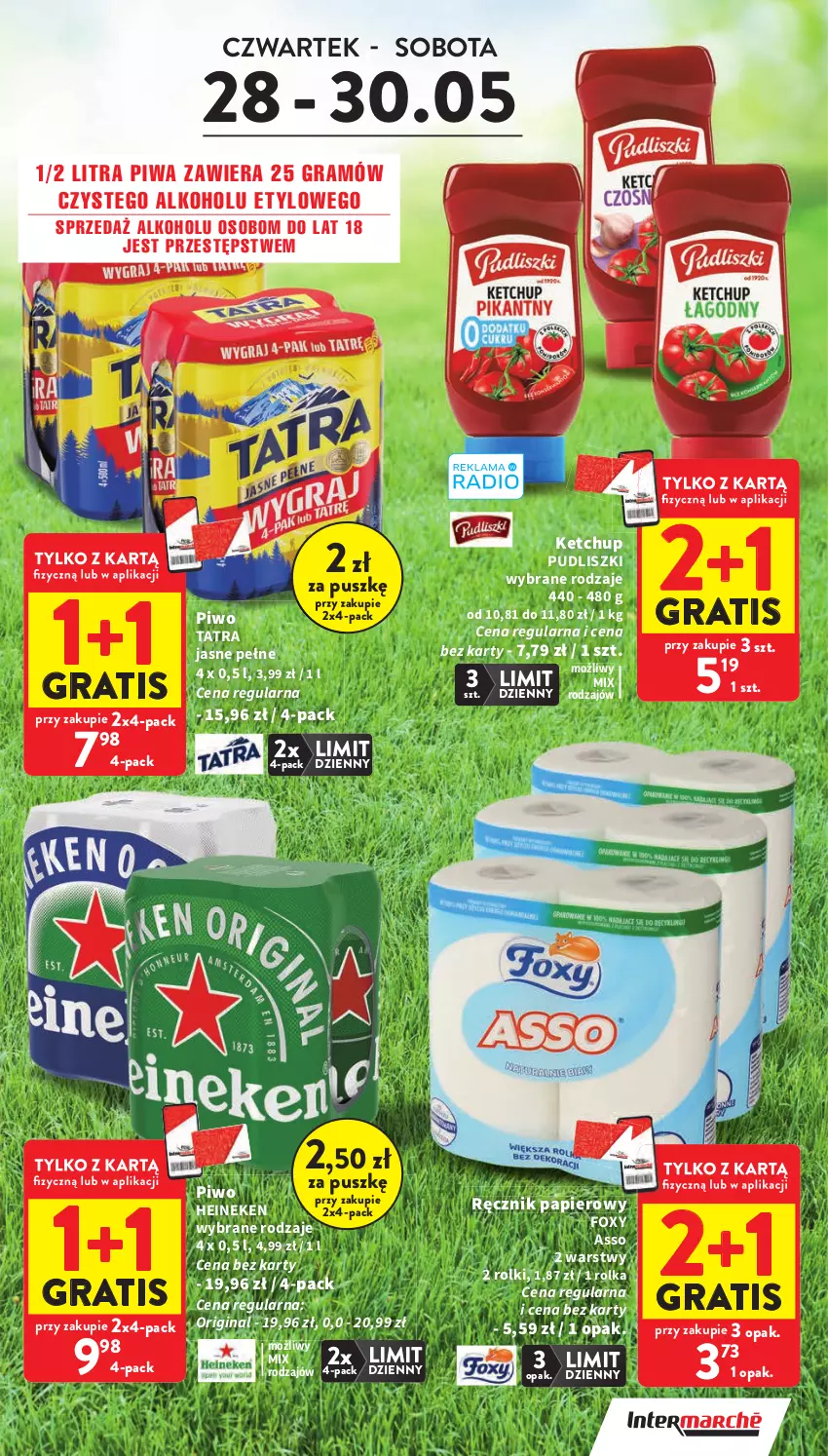 Gazetka promocyjna Intermarche - Gazetka Intermarche - ważna 28.05 do 02.06.2026 - strona 7 - produkty: Foxy, Gin, Gra, Heineken, Ketchup, Papier, Piwa, Piwo, Pudliszki, Ręcznik, Rolki, Tatra