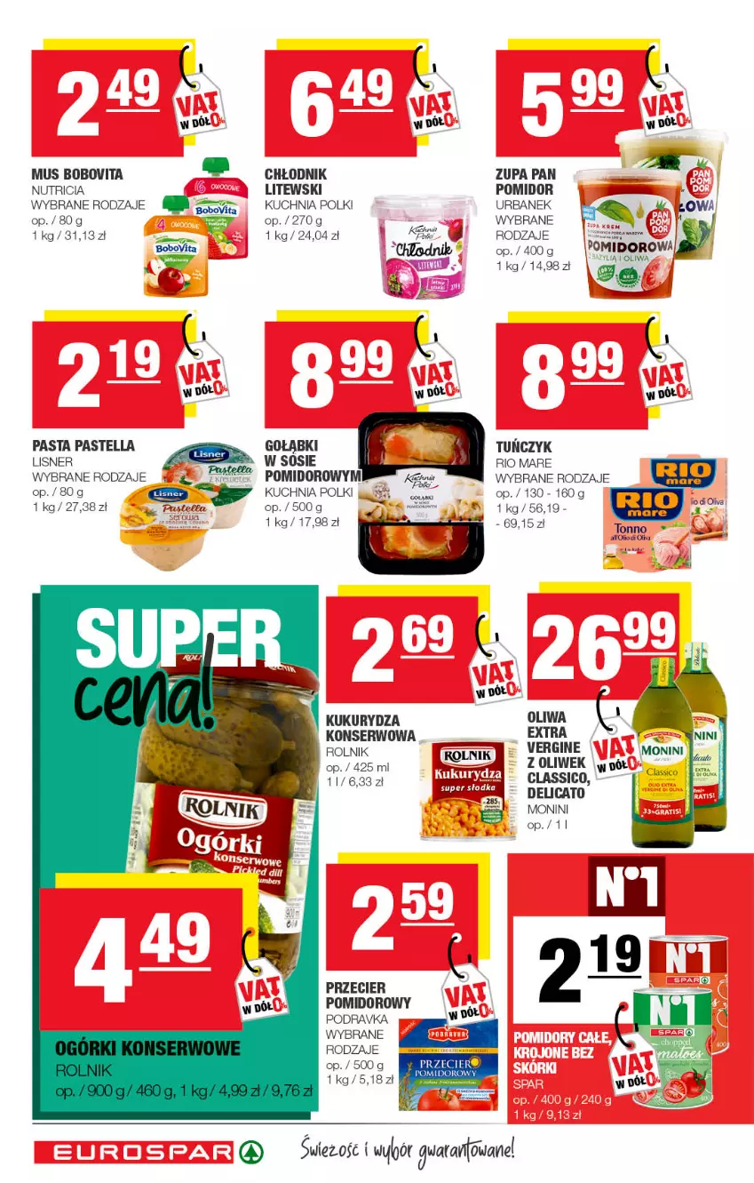 Gazetka promocyjna Spar - EuroSpar - ważna 01.05 do 11.05.2022 - strona 8 - produkty: BoboVita, Gin, Kuchnia, Kukurydza, Kukurydza konserwowa, Lisner, Monini, Mus, Pastella, Piast, Podravka, Rio Mare, Rolnik, Ser, Sos, Tuńczyk, Zupa