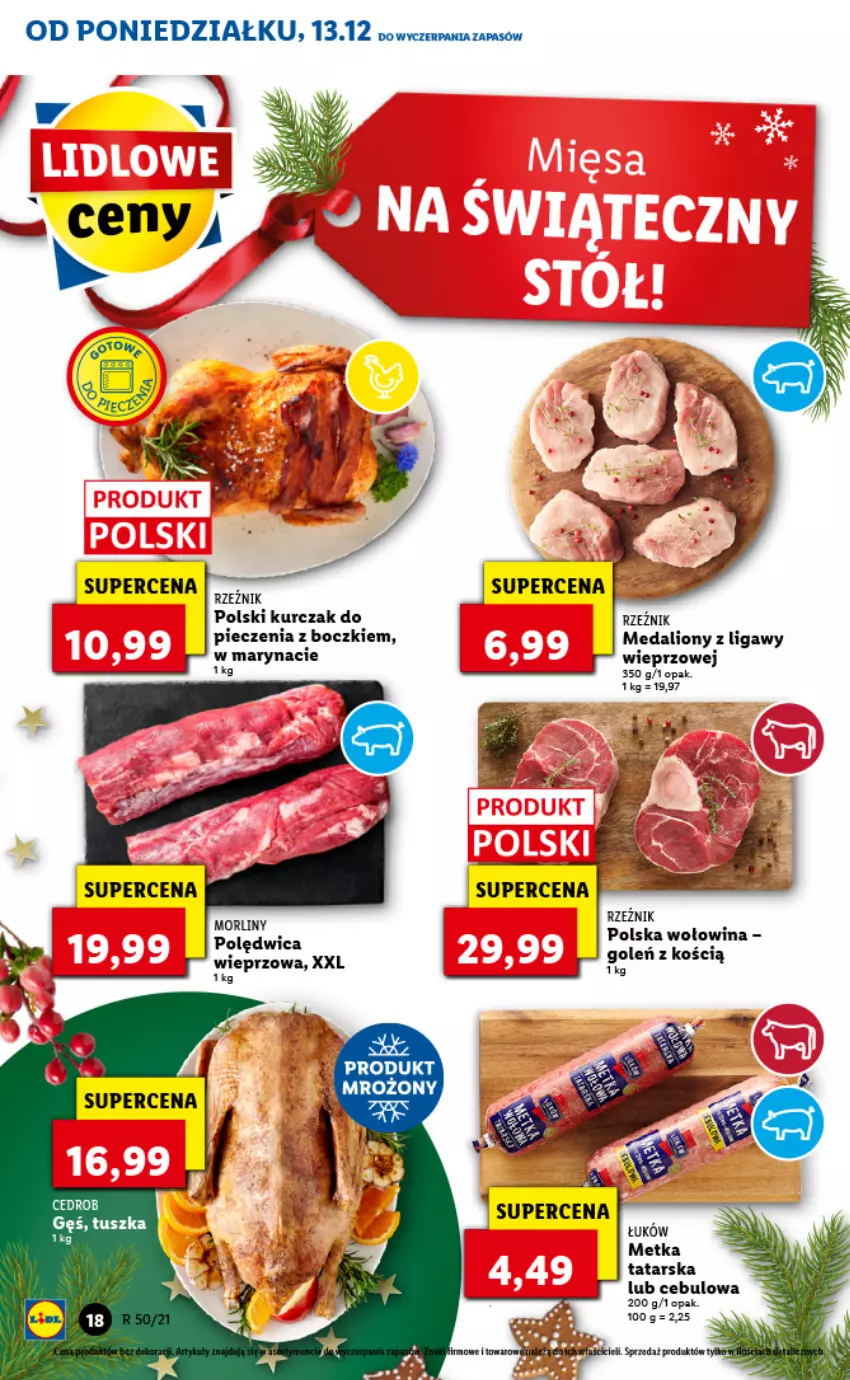 Gazetka promocyjna Lidl - GAZETKA - ważna 13.12 do 15.12.2021 - strona 18 - produkty: Kurczak, Lion, Metka tatarska, Morliny, Piec, Polędwica, Tusz, Wołowina