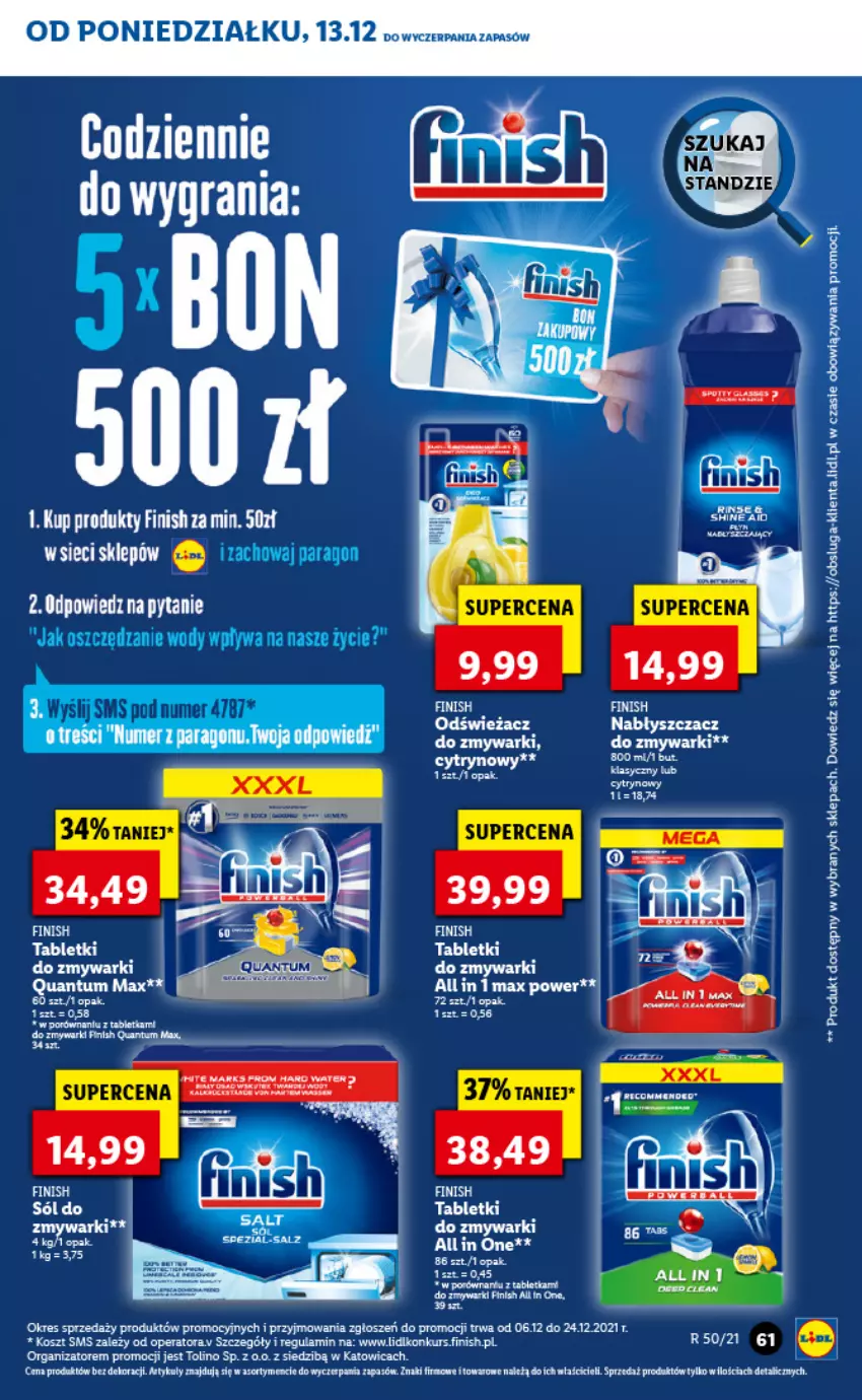 Gazetka promocyjna Lidl - GAZETKA - ważna 13.12 do 15.12.2021 - strona 61 - produkty: Fa, Finish, Kosz, Odświeżacz do zmywarki, Tablet, Tabletki do zmywarki, Zmywarki