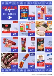 Gazetka promocyjna Carrefour - Gazetka Okazje sierpnia - Gazetka - ważna od 31.08 do 31.08.2021 - strona 2 - produkty: Kurczak, Krakus, Sok, Por, Gry, Sokołów, Kurczak gotowany, Kiełbasa krakowska, Parówki, Parówki z szynki, Madej Wróbel, Kiełbasa podwawelska, Wawel, Szynka z beczki, Szynka, Tarczyński, Sport, Morliny, Kaszanka, Kabanos, Kasza, Kiełbasa, Olewnik, Berlinki