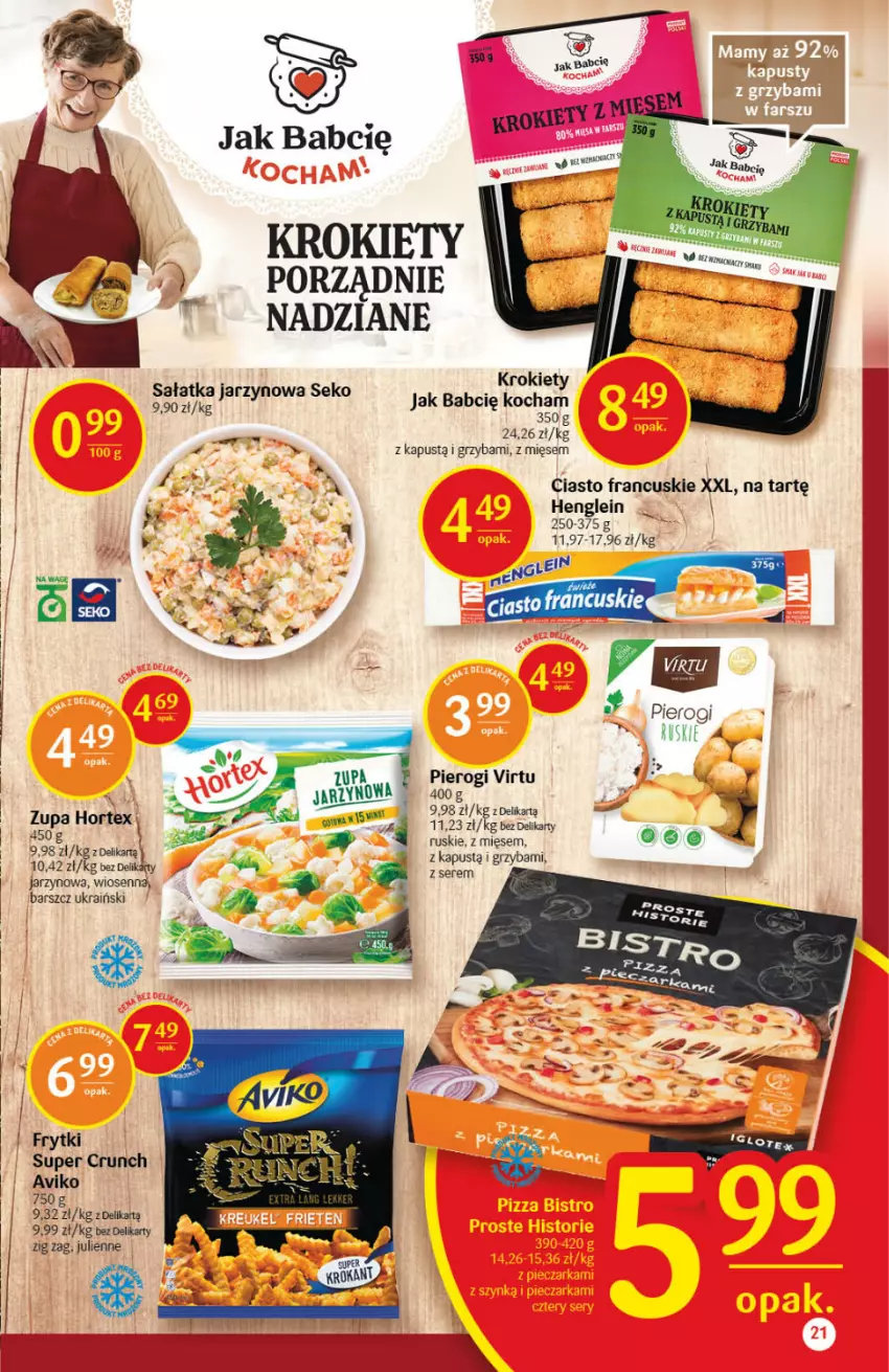 Gazetka promocyjna Delikatesy Centrum - Gazetka Delikatesy Centrum - ważna 22.07 do 28.07.2021 - strona 21 - produkty: Ciasto francuskie, Frytki, Hortex, Kapustą, Koc, Krokiety, Pierogi, Por, SEKO, Ser, Virtu, Zupa