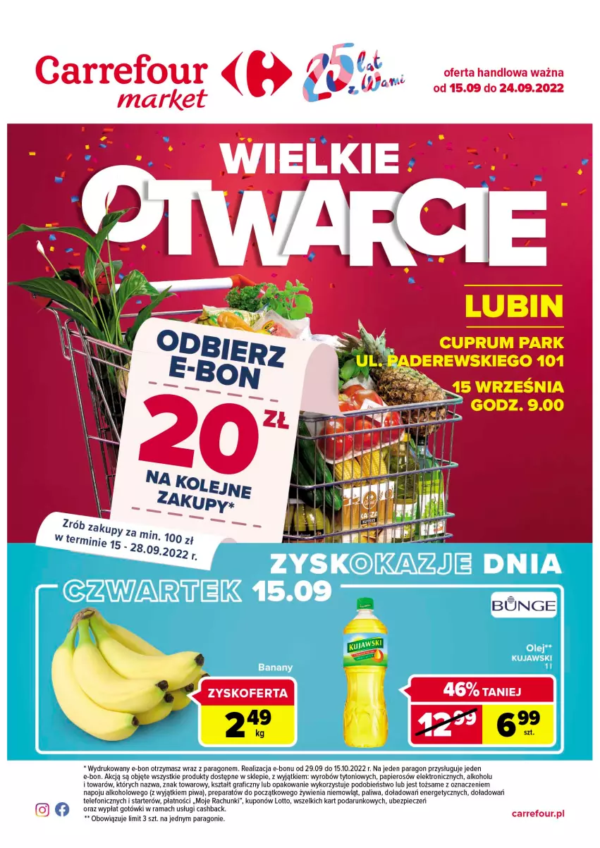 Gazetka promocyjna Carrefour - Gazetka Wielkie Otwarcie Market Lubin - ważna 15.09 do 24.09.2022 - strona 1 - produkty: Gra, Papier, Piec, Piwa, Rama, Rum, Telefon