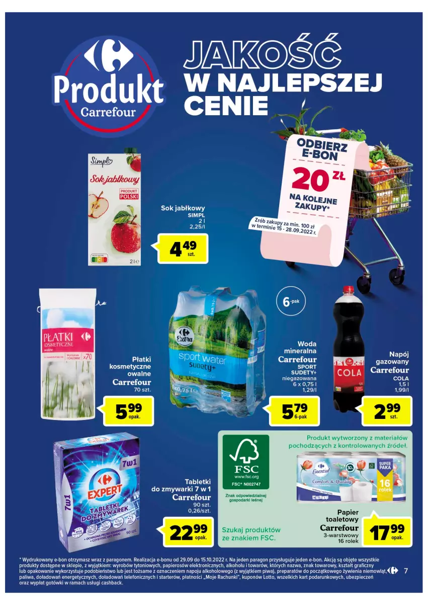 Gazetka promocyjna Carrefour - Gazetka Wielkie Otwarcie Market Lubin - ważna 15.09 do 24.09.2022 - strona 7 - produkty: Fa, Gra, Napój, Papier, Piec, Piwa, Rama, Sok, Sok jabłkowy, Tablet, Telefon, Woda, Woda mineralna, Zmywarki