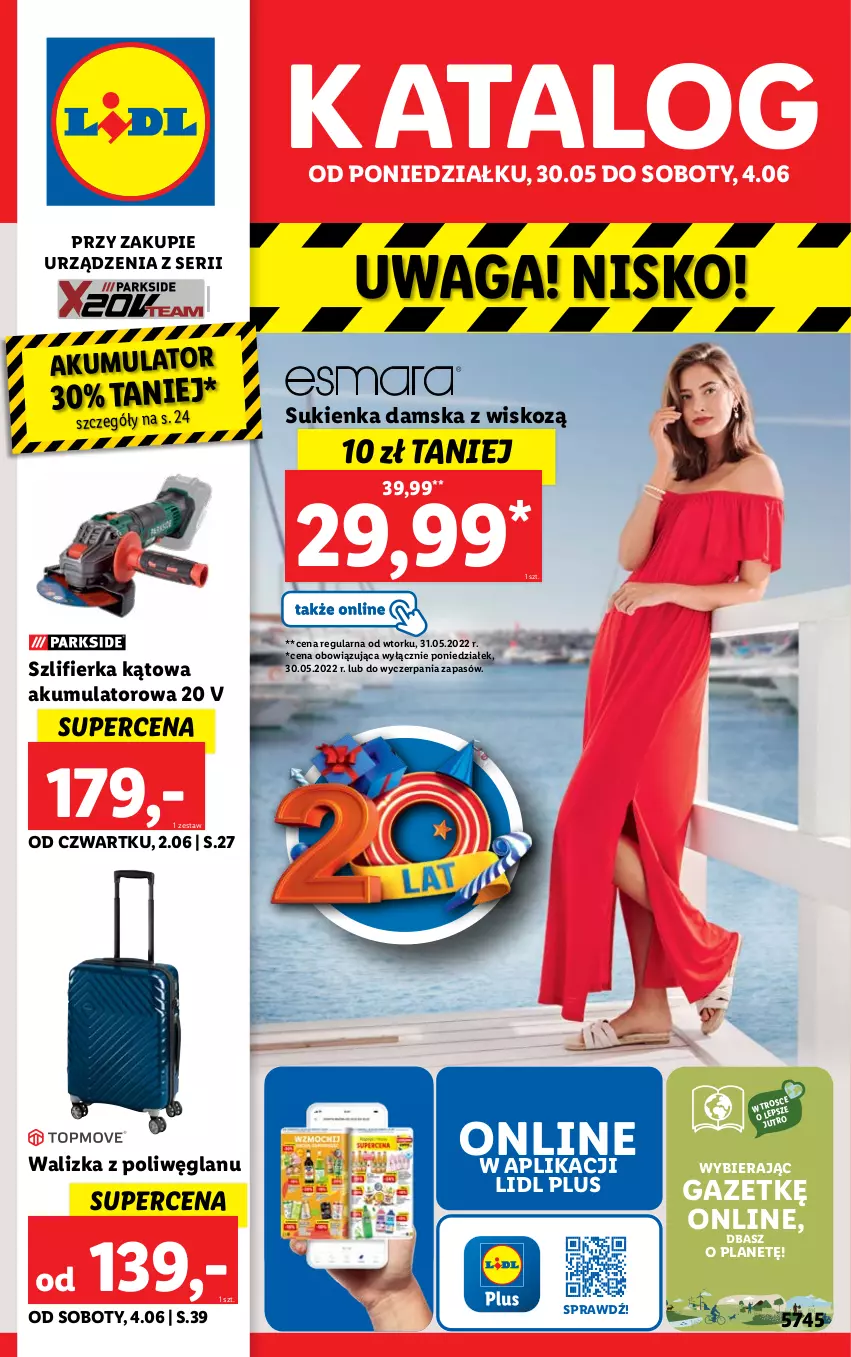 Gazetka promocyjna Lidl - GAZETKA - ważna 30.05 do 04.06.2022 - strona 1 - produkty: Akumulator, Ser, Sukienka, Szlifierka, Szlifierka kątowa, Waga, Walizka