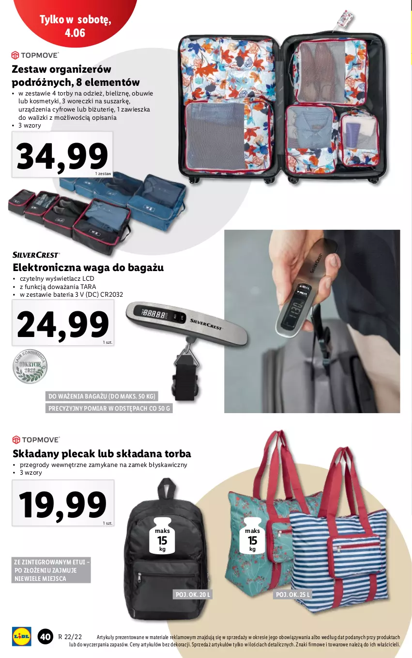 Gazetka promocyjna Lidl - GAZETKA - ważna 30.05 do 04.06.2022 - strona 40 - produkty: Bateria, O Bag, Obuwie, Organizer, Plecak, Torba, Waga