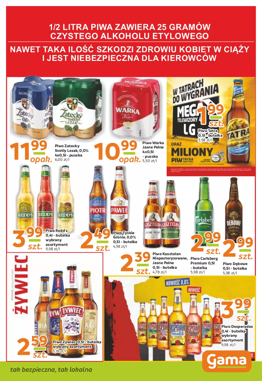 Gazetka promocyjna Gama - Gazetka Gama - ważna 30.03 do 12.04.2021 - strona 11 - produkty: Carlsberg, Desperados, Gra, Kasztelan, Piec, Piwa, Piwo, Redd's, Tatra, Tyskie, Warka