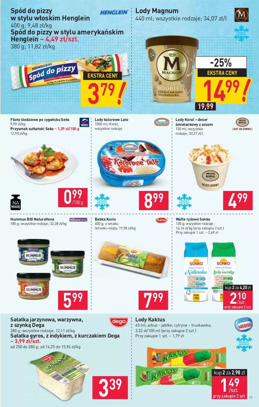 Gazetka promocyjna Stokrotka - Supermarket - ważna 19.08 do 25.08.2021 - strona 11 - produkty: Arbuz, Babka, Dega, Deser, Gyros, Hummus, Kaktus, Kurczak, Lody, Mus, Ryż, Sałat, Sałatka, SEKO, Ser, Sonko, Sos, Spód do pizzy, Wafle