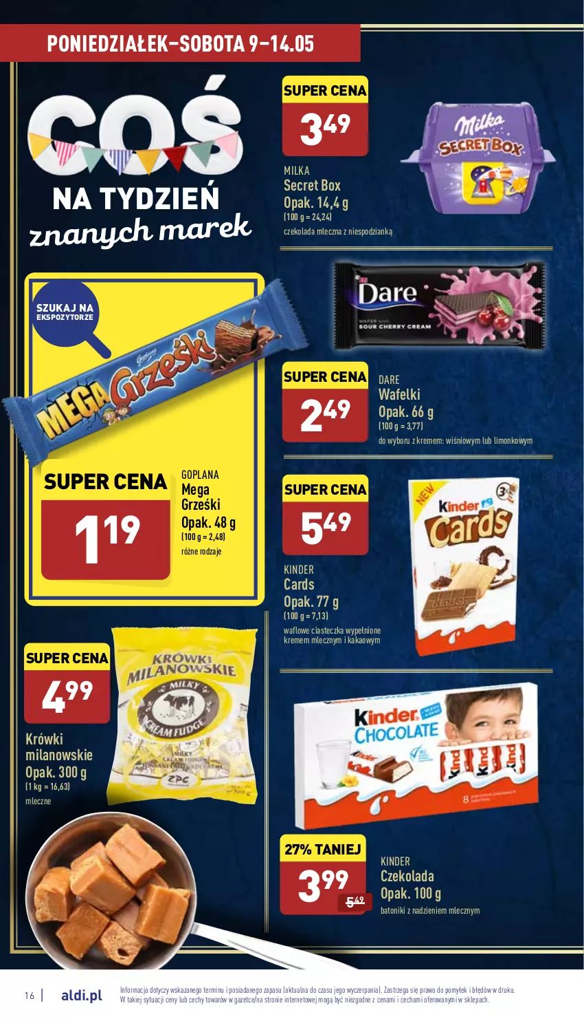 Gazetka promocyjna Aldi - Katalog spożywczy - ważna 09.05 do 14.05.2022 - strona 16 - produkty: Baton, Czekolada, Czekolada mleczna, Goplana, Grześki, Kakao, Kinder, LANA, Milka, Tonik