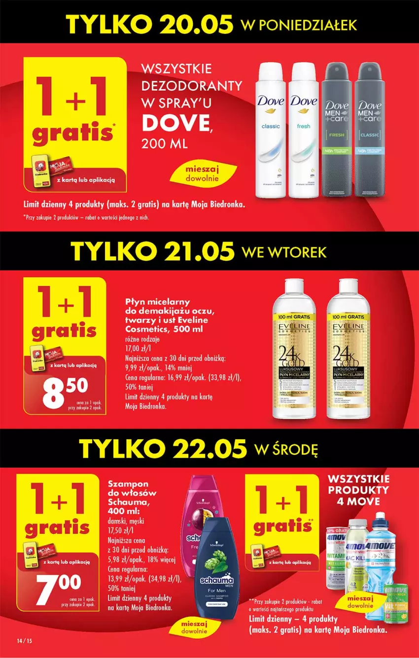 Gazetka promocyjna Biedronka - Od poniedzialku - ważna 20.05 do 25.05.2024 - strona 14 - produkty: Ba!, Dell, Dezodorant, Dove, Dron, Eveline, Gra, Makijaż, Płyn micelarny, Schauma, Szampon