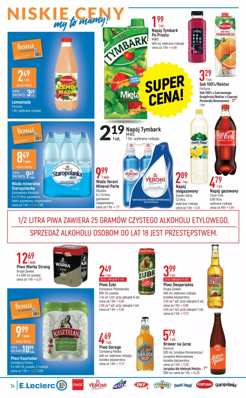 Gazetka promocyjna E Leclerc - ważna 12.07 do 23.07.2022 - strona 14 - produkty: Ananas, Carlsberg, Coca-Cola, Desperados, Fortuna, Gra, Grejpfrut, Napój, Napój gazowany, Nektar, Piwa, Piwo, Por, Sok, Tymbark, Warka, Woda