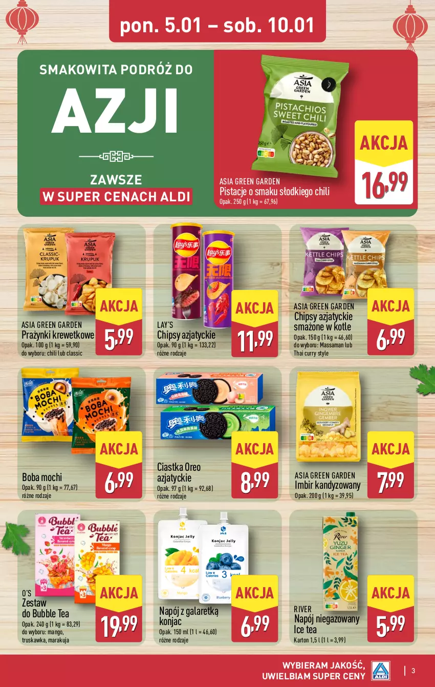 Gazetka promocyjna Aldi - Tydzień Azjatycki - ważna 05.01 do 10.01.2026 - strona 3 - produkty: Chipsy, Ciastka, Gala, Ice tea, Imbir, Lay’s, Mango, Napój, Napój niegazowany, Oreo, Pistacje, Smakowita