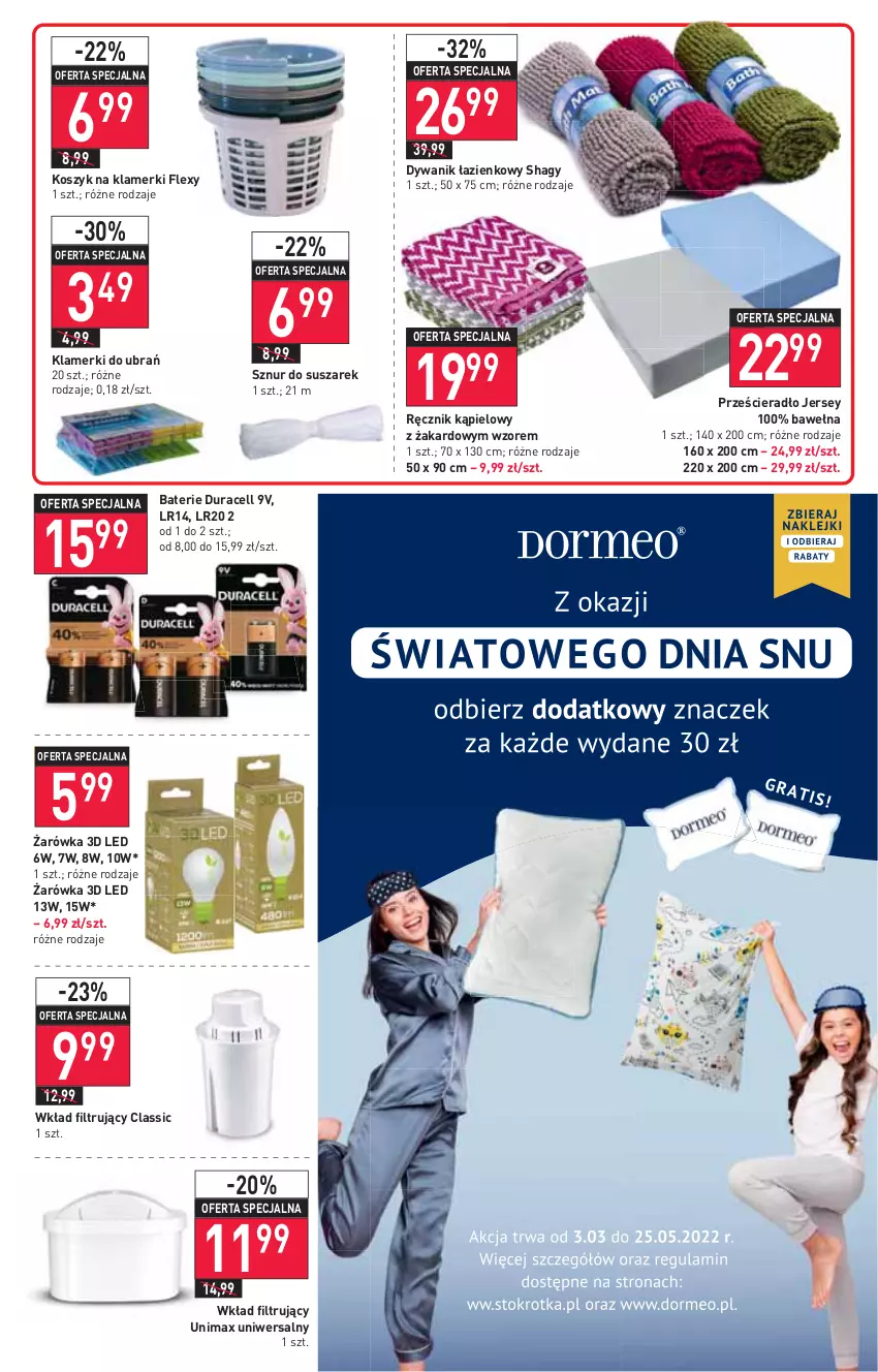 Gazetka promocyjna Stokrotka - Supermarket - ważna 17.03 do 23.03.2022 - strona 15 - produkty: Duracell, Dywan, Dywanik, Dywanik łazienkowy, Kosz, Prześcieradło, Ręcznik, Ręcznik kąpielowy, Wełna, Wkład filtrujący