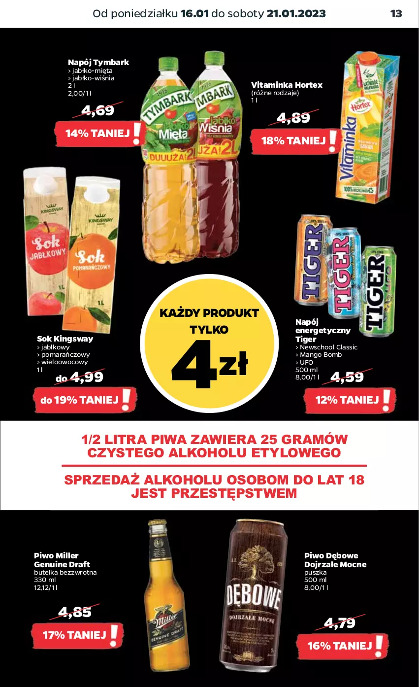 Gazetka promocyjna Netto - Artykuły spożywcze - ważna 16.01 do 21.01.2023 - strona 13 - produkty: Gra, Hortex, Inka, Mango, Mięta, Napój, Napój energetyczny, Piwa, Piwo, Sok, Tiger, Tymbark