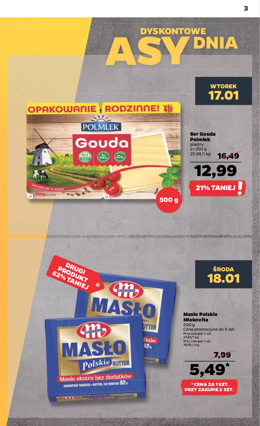 Gazetka promocyjna Netto - Artykuły spożywcze - ważna 16.01 do 21.01.2023 - strona 3 - produkty: Gouda, Masło, Mleko, Mlekovita, POLMLEK, Ser