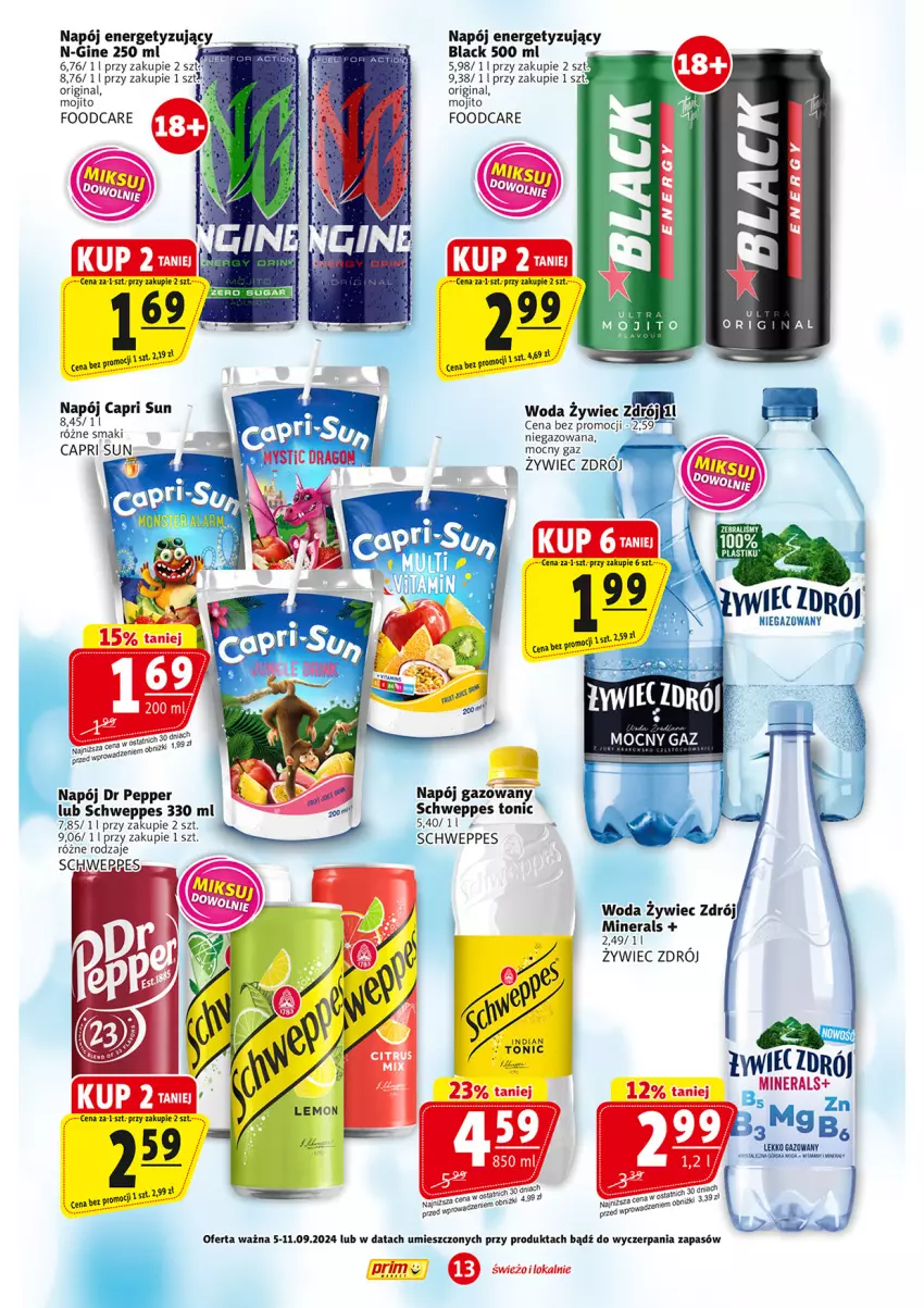 Gazetka promocyjna Prim Market - ważna 05.09 do 11.09.2024 - strona 13 - produkty: Gin, Lack, Napój, Napój gazowany, Schweppes, Woda