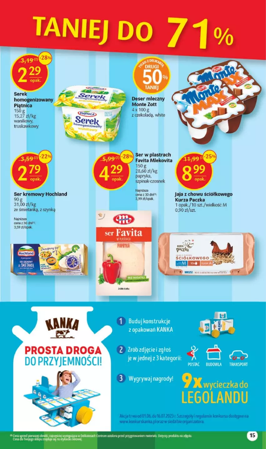 Gazetka promocyjna Delikatesy Centrum - Gazetka DC23-23 - ważna 15.06 do 21.06.2023 - strona 15 - produkty: Czosnek, Deser, Deser mleczny, Fa, Favita, Hochland, Jaja, Mleko, Mlekovita, Monte, Papryka, Piątnica, Ser, Szpinak, Zott