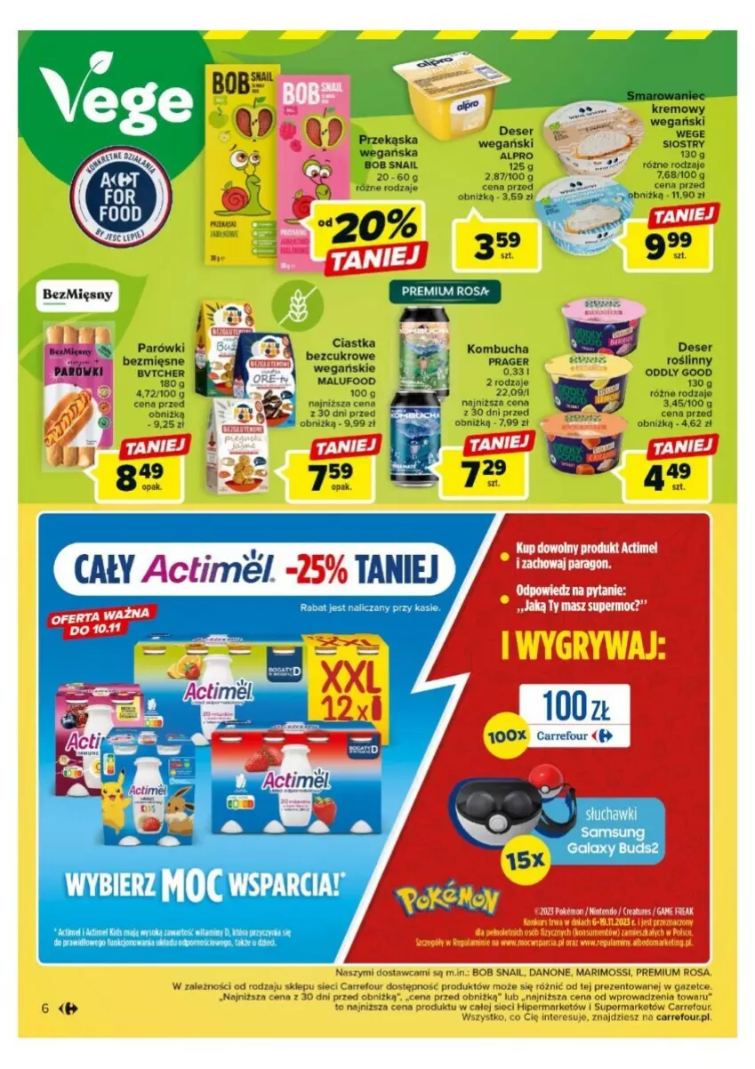 Gazetka promocyjna Carrefour - ważna 07.11 do 18.11.2023 - strona 42 - produkty: Actimel, Alpro, Danone, Deser, Fa, Parówki, PSB, Ser, Sok