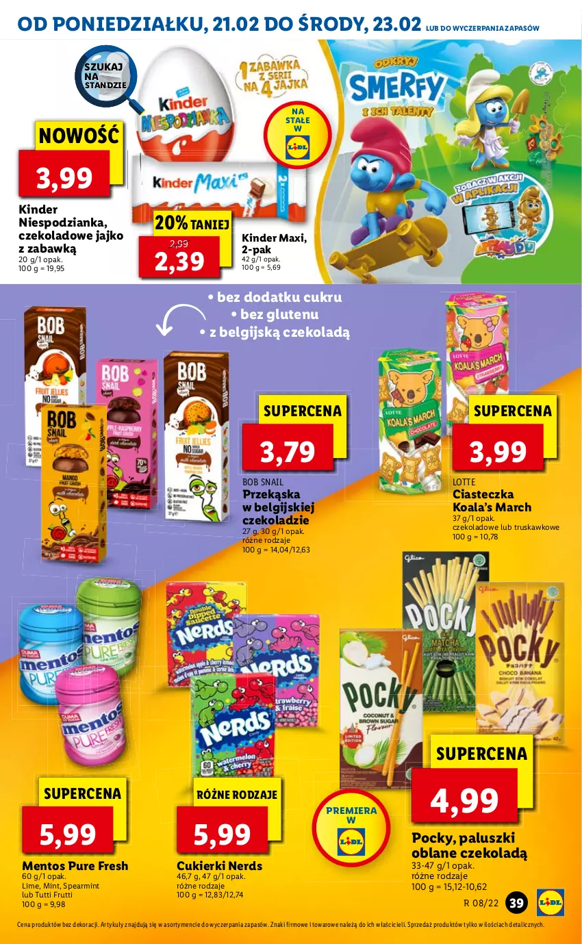 Gazetka promocyjna Lidl - GAZETKA - ważna 21.02 do 23.02.2022 - strona 39 - produkty: Cukier, Cukierki, Kinder, LG, Mentos, Pur