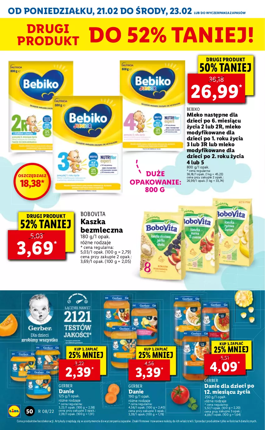 Gazetka promocyjna Lidl - GAZETKA - ważna 21.02 do 23.02.2022 - strona 50 - produkty: Bebiko, BoboVita, Danie dla dzieci, Dzieci, Gerber, Mleko, O nas