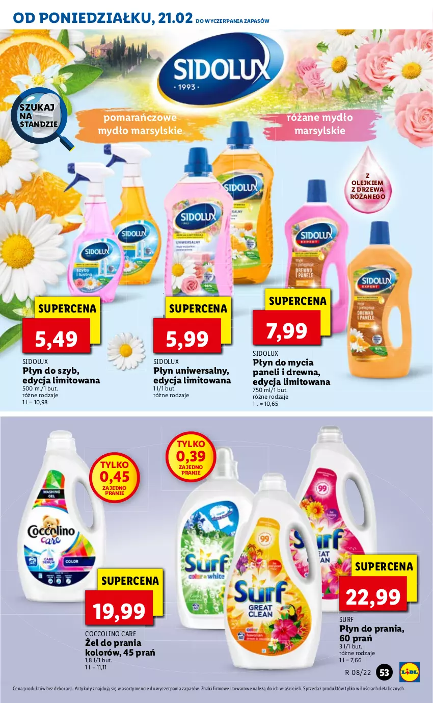 Gazetka promocyjna Lidl - GAZETKA - ważna 21.02 do 23.02.2022 - strona 53 - produkty: Coccolino, Mars, Mydło, Róża, Sidolux, Surf