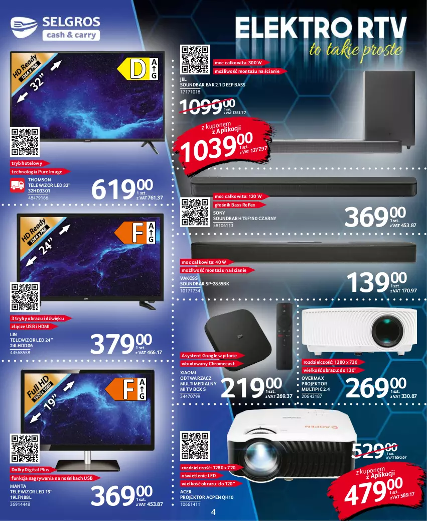 Gazetka promocyjna Selgros - Katalog Elektro - ważna 10.11 do 24.11.2021 - strona 4 - produkty: Acer, Głośnik, Gry, JBL, Manta, Obraz, Pur, Sony, Soundbar, Telewizor, Thomson