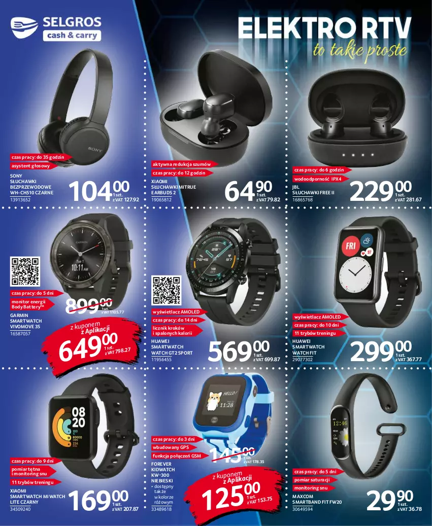 Gazetka promocyjna Selgros - Katalog Elektro - ważna 10.11 do 24.11.2021 - strona 6 - produkty: Amol, Body, Huawei, JBL, Monitor, Por, Słuchawki, Słuchawki bezprzewodowe, Smartband, Smartwatch, Sony, Sport