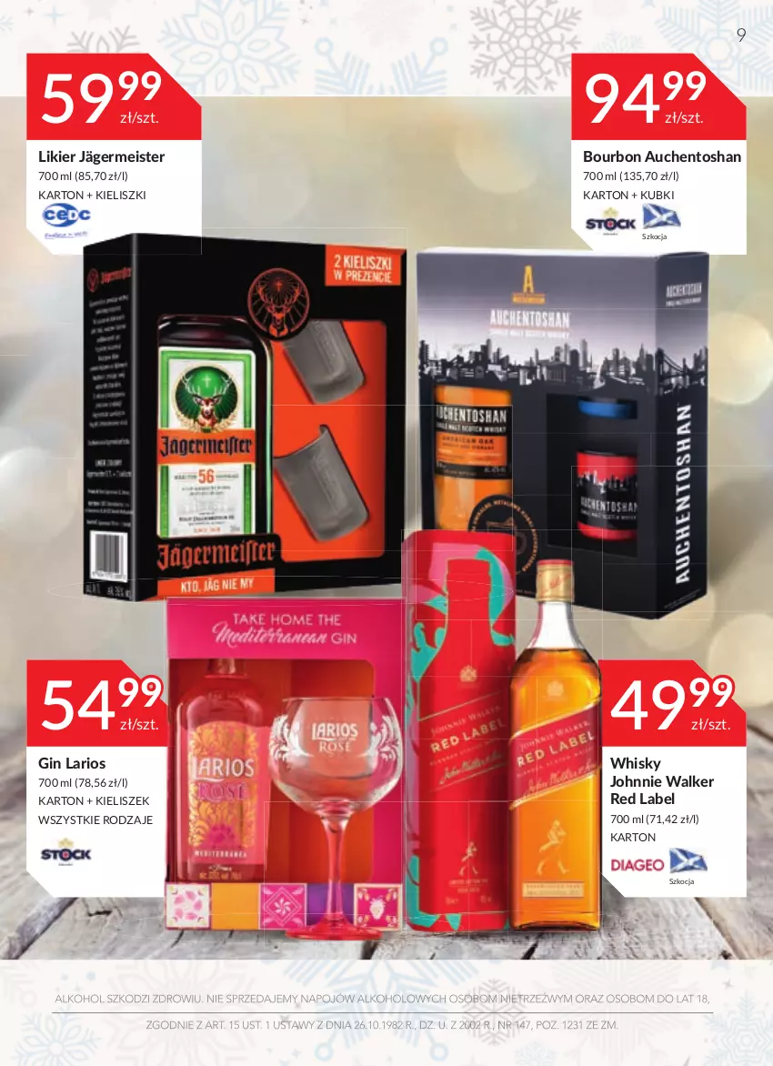 Gazetka promocyjna Stokrotka - Katalog Sylwester - ważna 27.12.2021 do 13.01.2022 - strona 9 - produkty: Bourbon, Gin, Johnnie Walker, Kieliszek, Koc, Likier, Whisky