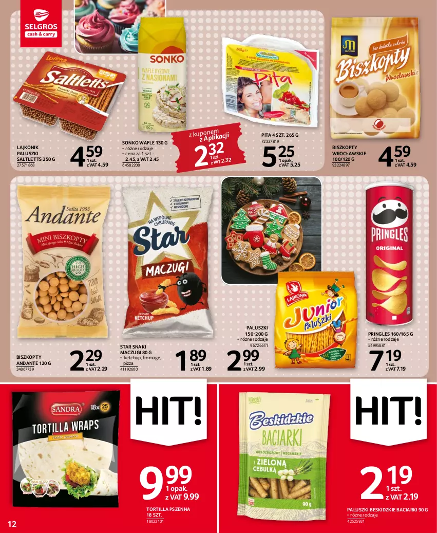 Gazetka promocyjna Selgros - Oferta spożywcza - ważna 27.12.2022 do 04.01.2023 - strona 12 - produkty: Beskidzki, Biszkopty, Ketchup, Lajkonik, Pizza, Pringles, Sonko, Tortilla, Wafle