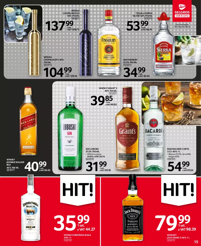 Gazetka promocyjna Selgros - Oferta spożywcza - ważna 27.12.2022 do 04.01.2023 - strona 15 - produkty: Bacardi, Gin, Gra, Johnnie Walker, Rum, Tequila, Whiskey, Whisky, Wódka