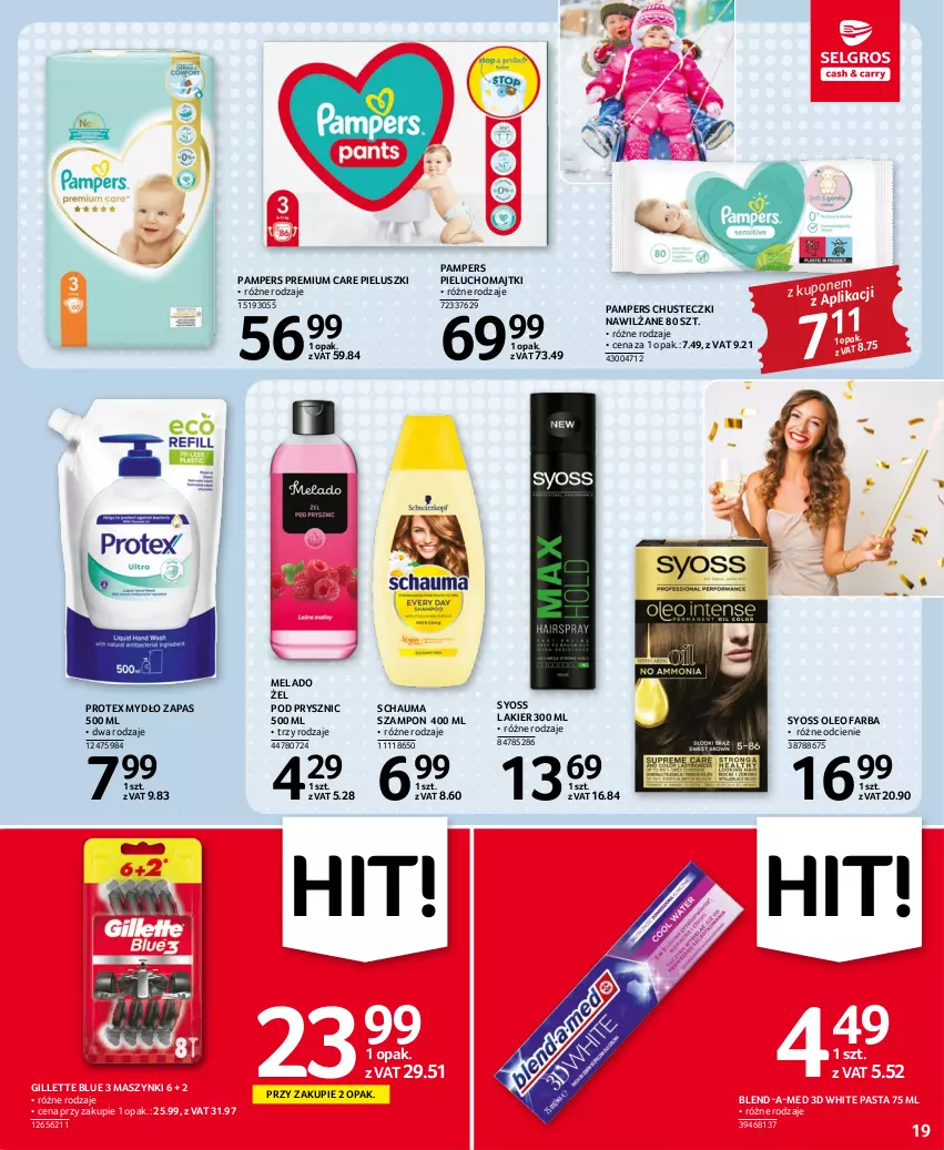 Gazetka promocyjna Selgros - Oferta spożywcza - ważna 27.12.2022 do 04.01.2023 - strona 19 - produkty: Blend-a-Med, Chusteczki, Fa, Gillette, Lakier, Majtki, Mydło, Oleo, Pampers, Pieluchomajtki, Schauma, Syoss, Szampon