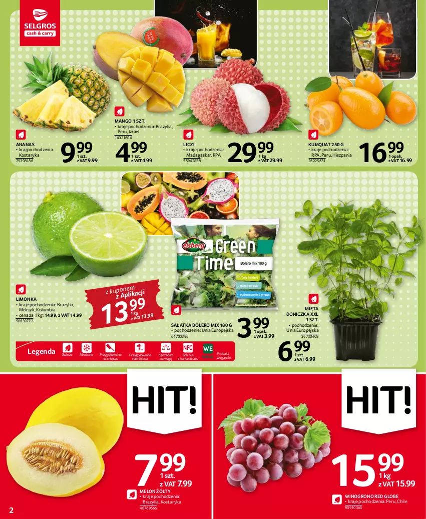 Gazetka promocyjna Selgros - Oferta spożywcza - ważna 27.12.2022 do 04.01.2023 - strona 2 - produkty: Ananas, Liczi, Limonka, Mango, Melon, Mięta, Sałat, Sałatka, Sok, Wino