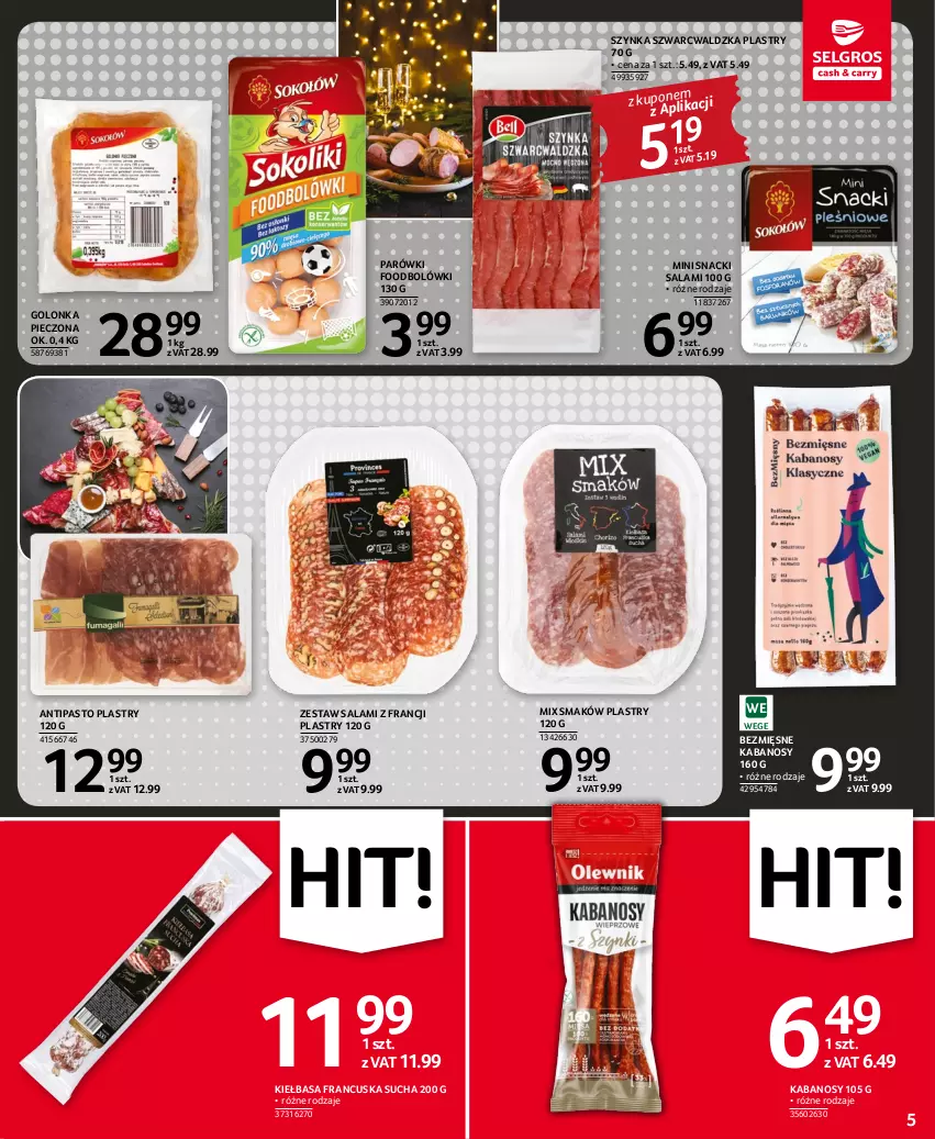 Gazetka promocyjna Selgros - Oferta spożywcza - ważna 27.12.2022 do 04.01.2023 - strona 5 - produkty: Golonka pieczona, Kabanos, Kiełbasa, Parówki, Piec, Salami, Szynka