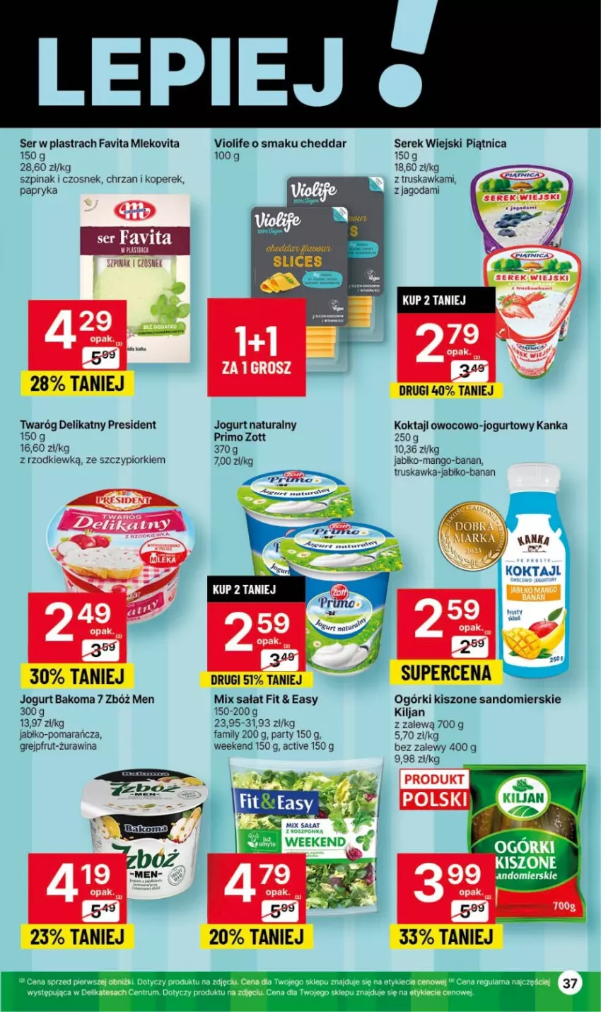 Gazetka promocyjna Delikatesy Centrum - Gazetka DC41czw-sr - ważna 19.10 do 25.10.2023 - strona 37 - produkty: Bakoma, Cheddar, Chrzan, Czosnek, Fa, Favita, Grejpfrut, Jogurt, Jogurt naturalny, Mango, Mleko, Mlekovita, Papryka, Piątnica, Rum, Sałat, Ser, Serek, Serek wiejski, Szpinak, Twaróg, Twaróg delikatny, Zott