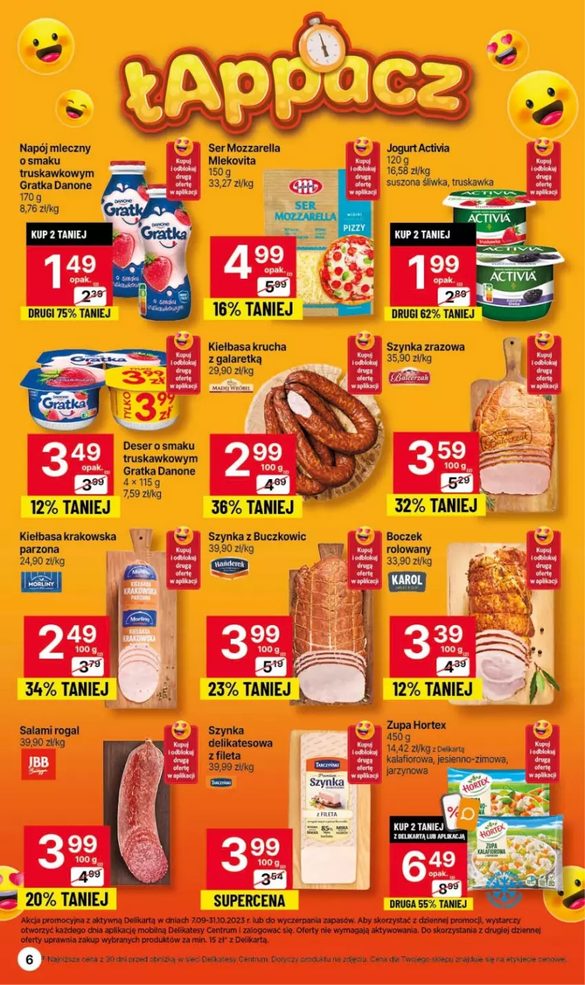 Gazetka promocyjna Delikatesy Centrum - Gazetka DC41czw-sr - ważna 19.10 do 25.10.2023 - strona 6 - produkty: Danone, Gala, Gra, Hortex, Kalafior, Kiełbasa, Kiełbasa krucha, Mleko, Mlekovita, Mobil, Napój, Napój mleczny, Rogal, Rum, Salami, Szynka, Zupa